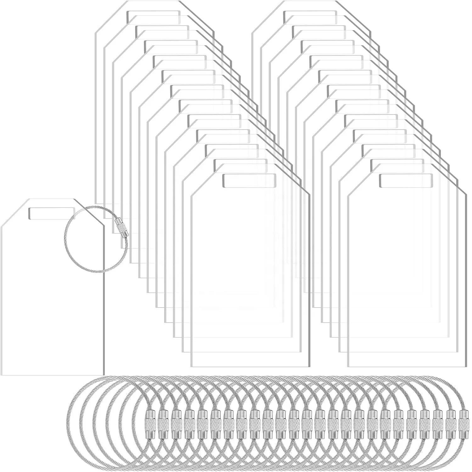 Clear Acrylic Tag Seating Reserved Blanks Cards with Hole and Metal Rope for Luggage Guest Keychain Table Wedding Bag Decoration