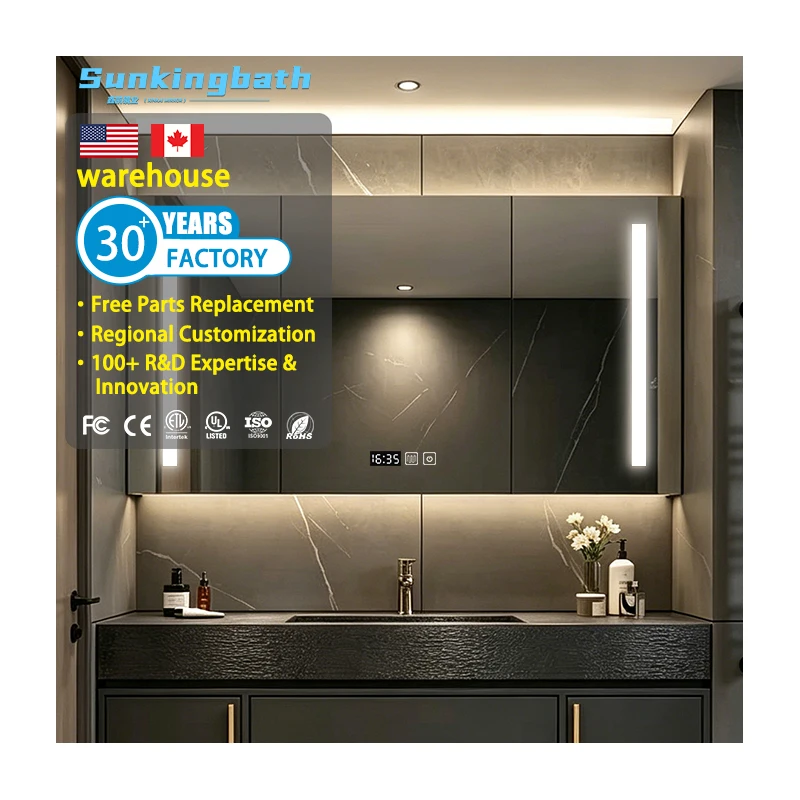 High Quality Modern Wall Mounted Bathroom Cabinet Led Mirror Medecine Cabinet Bathroom Storage Cabinet with 3 Doors for Hotel