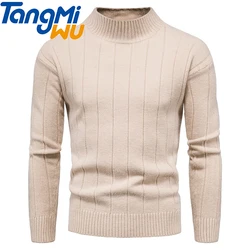 TMW wholesale fall Striped long sleeve sweater high collar crochet sweater chandail vinylon pullover men