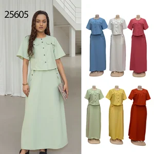 Wholesale New Ladies Casual Round Neck Short Sleeve Shirt Top High Waist Skirt Set