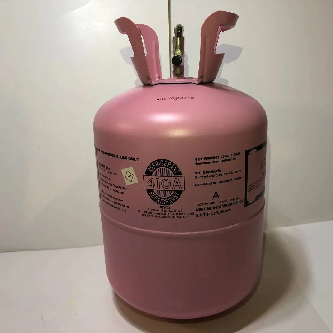 R410a Refrigerant 25lb Cylinder Pink Refrigerant Tank 113kg Disposable