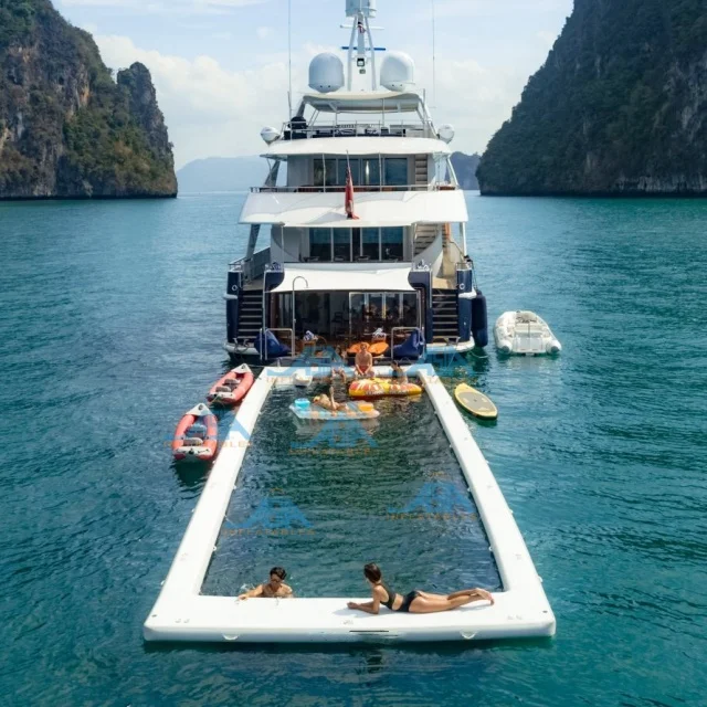 4M X 10M AIR Floating Inflatable Luxury Sea Ocean Swimming Pool With Safety Netting for Yacht Holiday Time