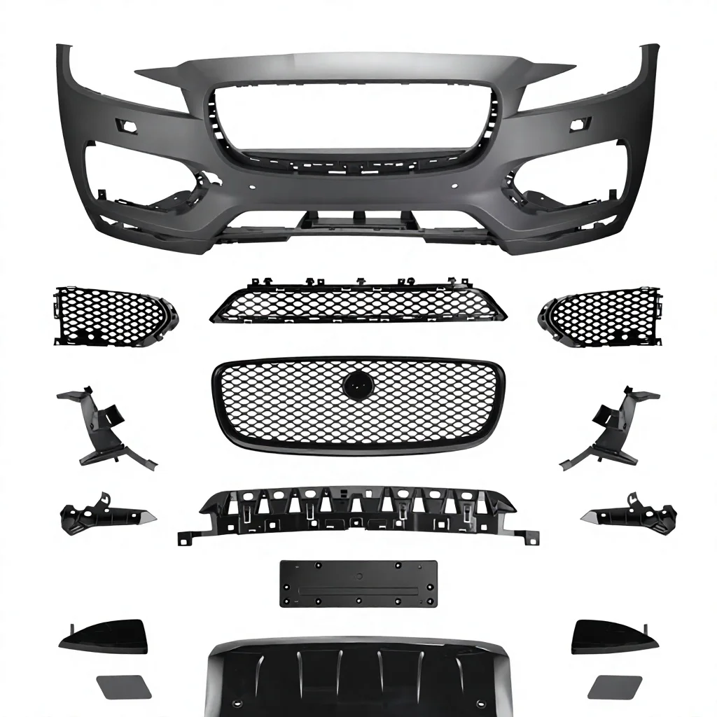 Front Bumper Upgrade Body Kit for Jaguar F-PACE 2017- Plastic Bumper Assembly with Grille Hood Side Panels Trim