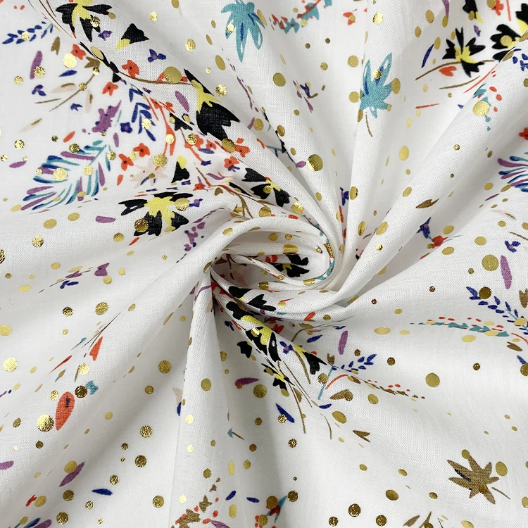 Урожай тканые 100% хлопок с рисунком в виде ромашек и бандана в горошек дизайн тиснения фольгой блестящей ткани класса люкс для весеннее и летнее платье для девочек комплект из рубашки и юбки