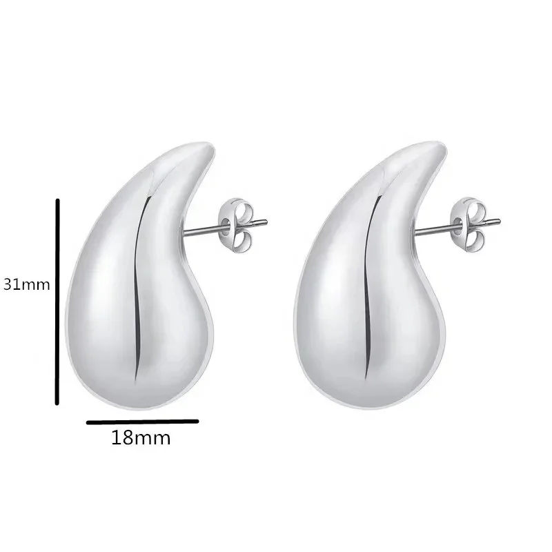 Thick Teardrop Stud Earring Gold Color Chunky Dome Ear Studs for Women Girls Trendy Stainless Steel Jewelry Wedding Gift