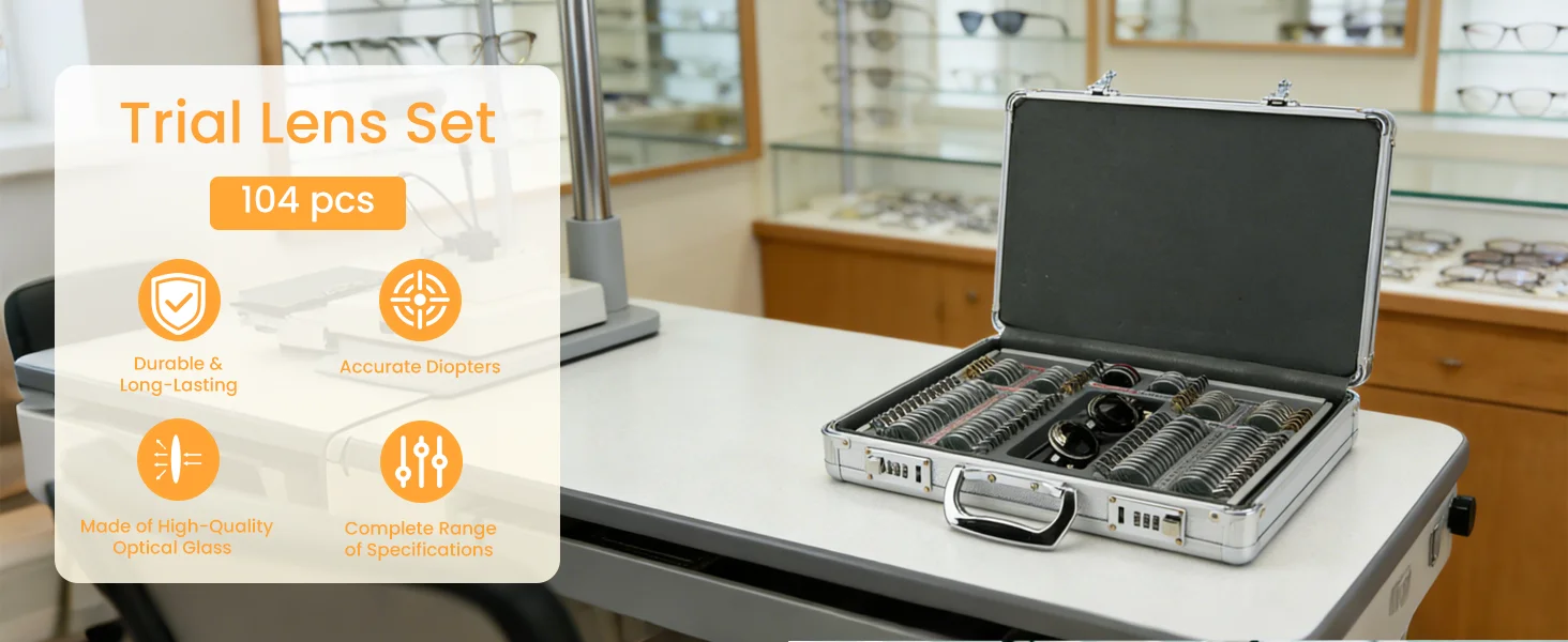 Hot Selling Ophthalmic Equipment Trial Lens Set JS-104B Pieces Plastic Ring Aluminum Case Glasses Insert Lens Case