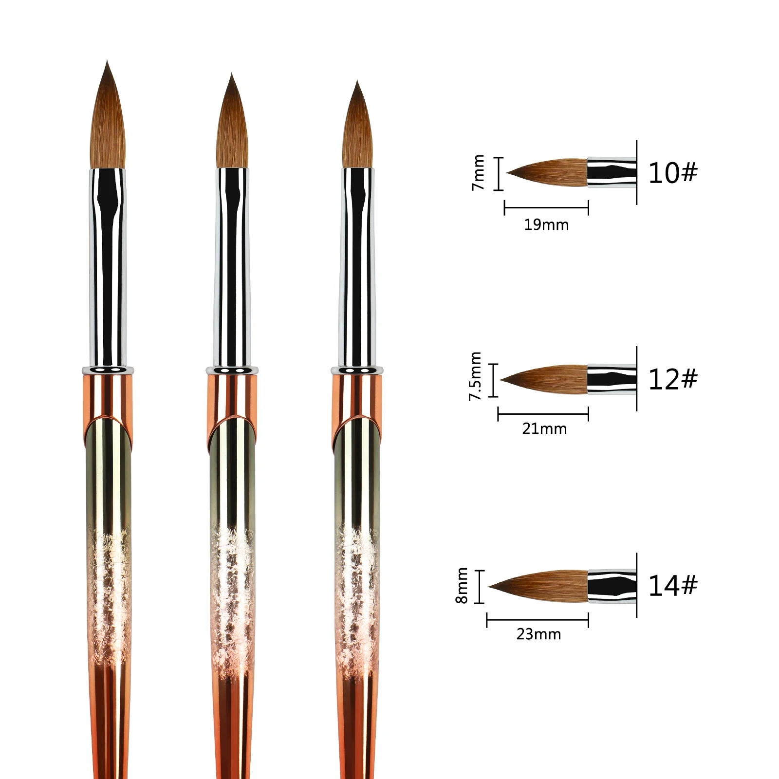 BQAN высокое качество розовое золото ОБЖИМНАЯ металлическая ручка Чистая колонская акриловая кисть для ногтей с пользовательским логотипом