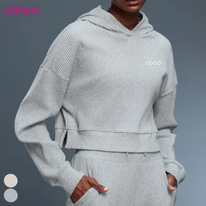 Janya Casual XS Knitted Pullover Tops Wholesale Custom Logo Long Sleeve Sweatshirts Loose Hooded Sports Sweatshirt for Women