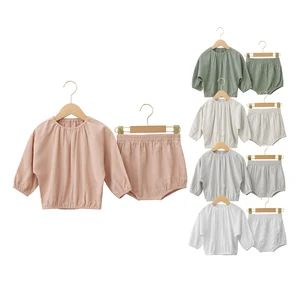Best Prices Solid Color Children's Wear Girls' Pure Home Wear Suits and Summer Thin Baby Long-sleeved Casual Clothing Sets
