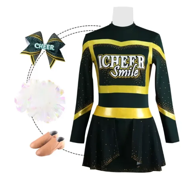 Custom Cheerleading Uniforms with Rhinestones Sublimation-Black