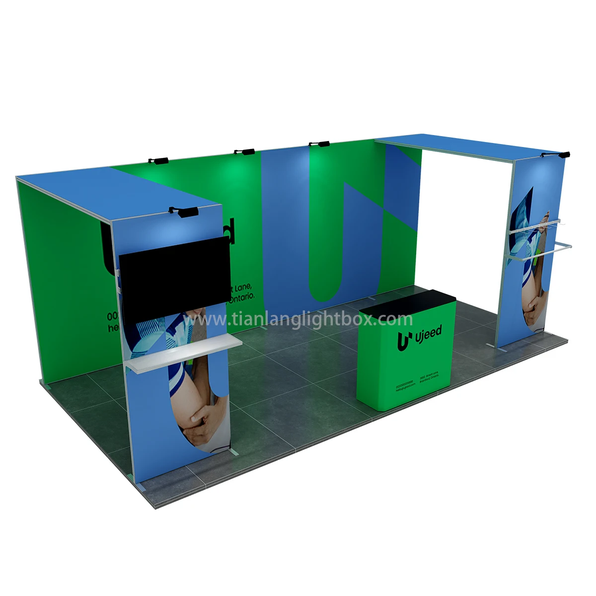 TianLang Harga terbaik kerangka aluminium mudah alih 10x20 booth pameran dagang modular tanpa alat booth pameran.