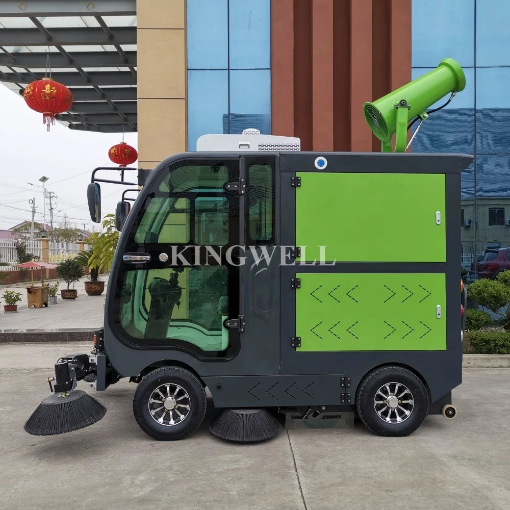 Automatic Garbage Sweeper Truck 4 Wheel Steering Cleaning Machine Closed Powered Road Sweeper Car With Water Spraying Function