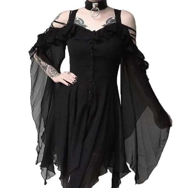 Gothic Lace up Mini Dress Summer Black High Waist Cold Shoulder Mesh Handkerchief A-Line Ruffles Dresses| Alibaba.com Gothic Lace up Mini Dress Summer Black High Waist Cold Shoulder Mesh Handkerchief A-Line Ruffles Dresses| Alibaba.com