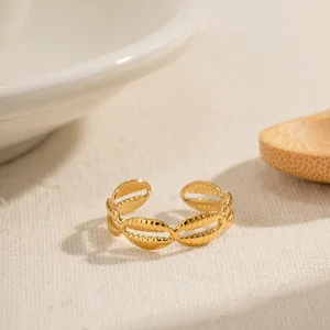 MW Women's 18K Gold-Plated Stainless Steel Stylish Shell-Shaped Open Adjustable Ring - Niche Minimalist Jewelry