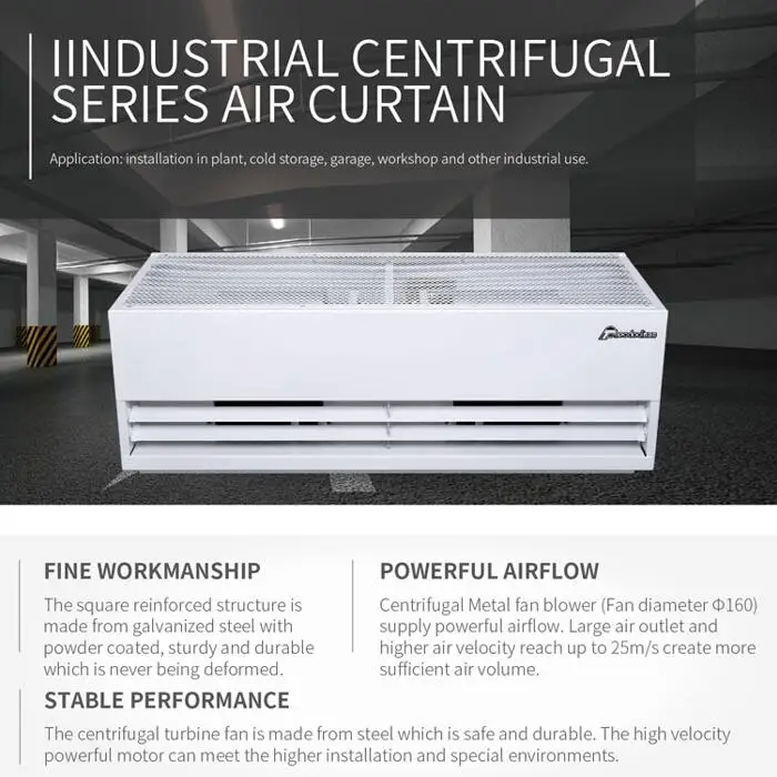 25-30m/s Heavy Duty Industrial Air Curtain Fan with 220V/380V Power Supply and 2000-5000CFM Air Volume for Factory Warehouse