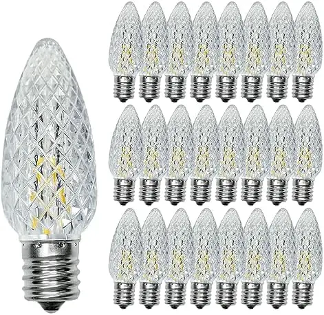 25 Pack Multi-Color C9 LED Replacement Bulbs E17 Socket Commercial Grade Faceted Multi-Color LED Christmas Light Bulb C9 LED