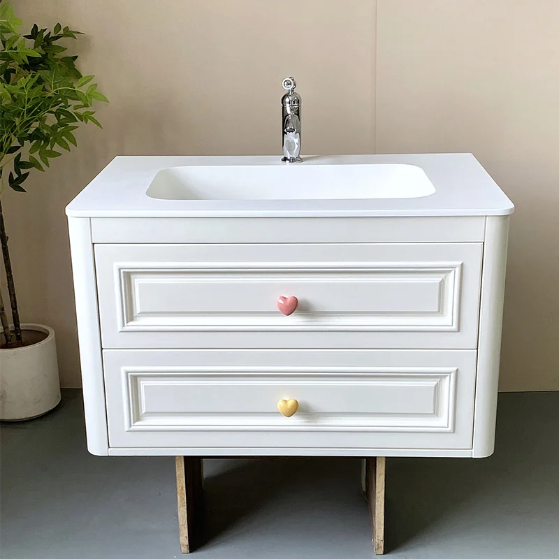 product custom light french cream wind oak bathroom cabinet combination bathroom ceramic washbasin vanity-5