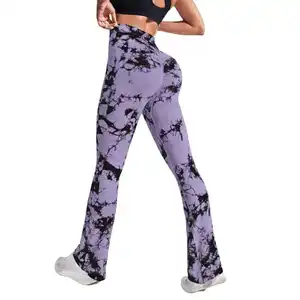full length Seamless tie dye flared yoga pants high waisted hip lifting  sportswear women long yoga leggings