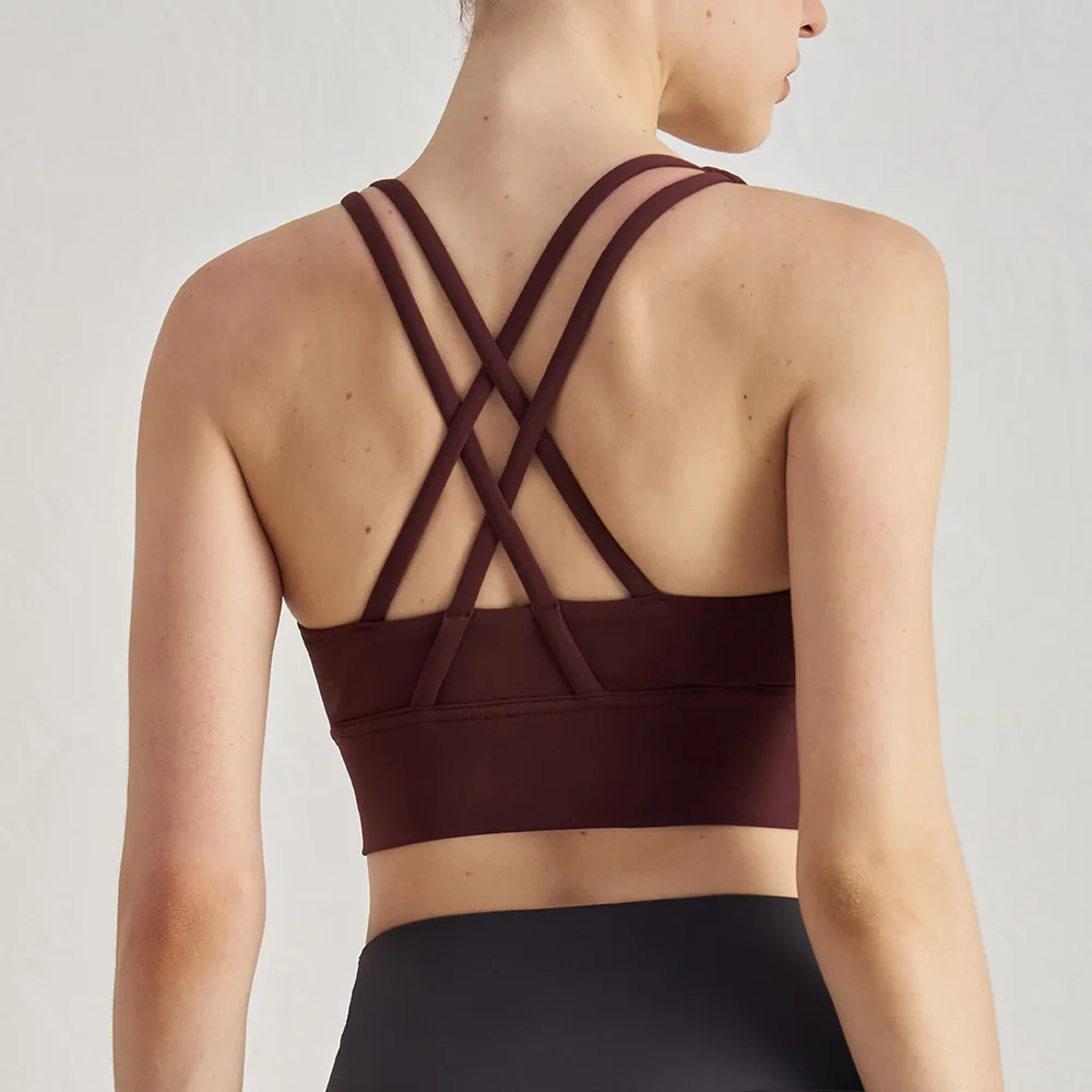 Barely There Cross Yoga Bra High Support Strapless with Chest Pads Front Logo Push-Up Sp preview