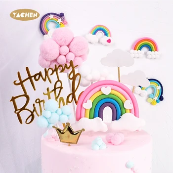 Yachen Hot Sale Colorful Soft Silicone Cloud Rainbow Cupcake Cake Toppers for Birthday Party Wedding Cake Decoration Supplies