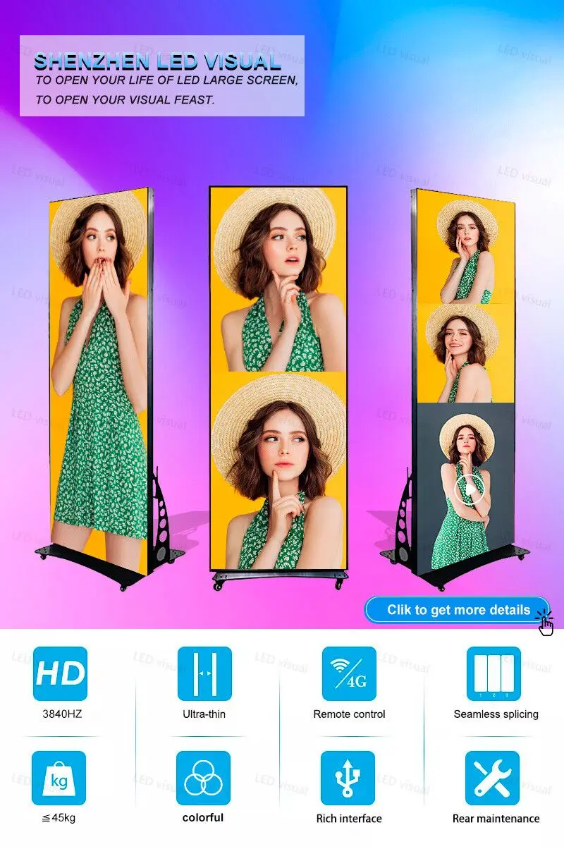 Indoor Led Posters Hd P4 Floor Standing Digital Screen Led Screen For