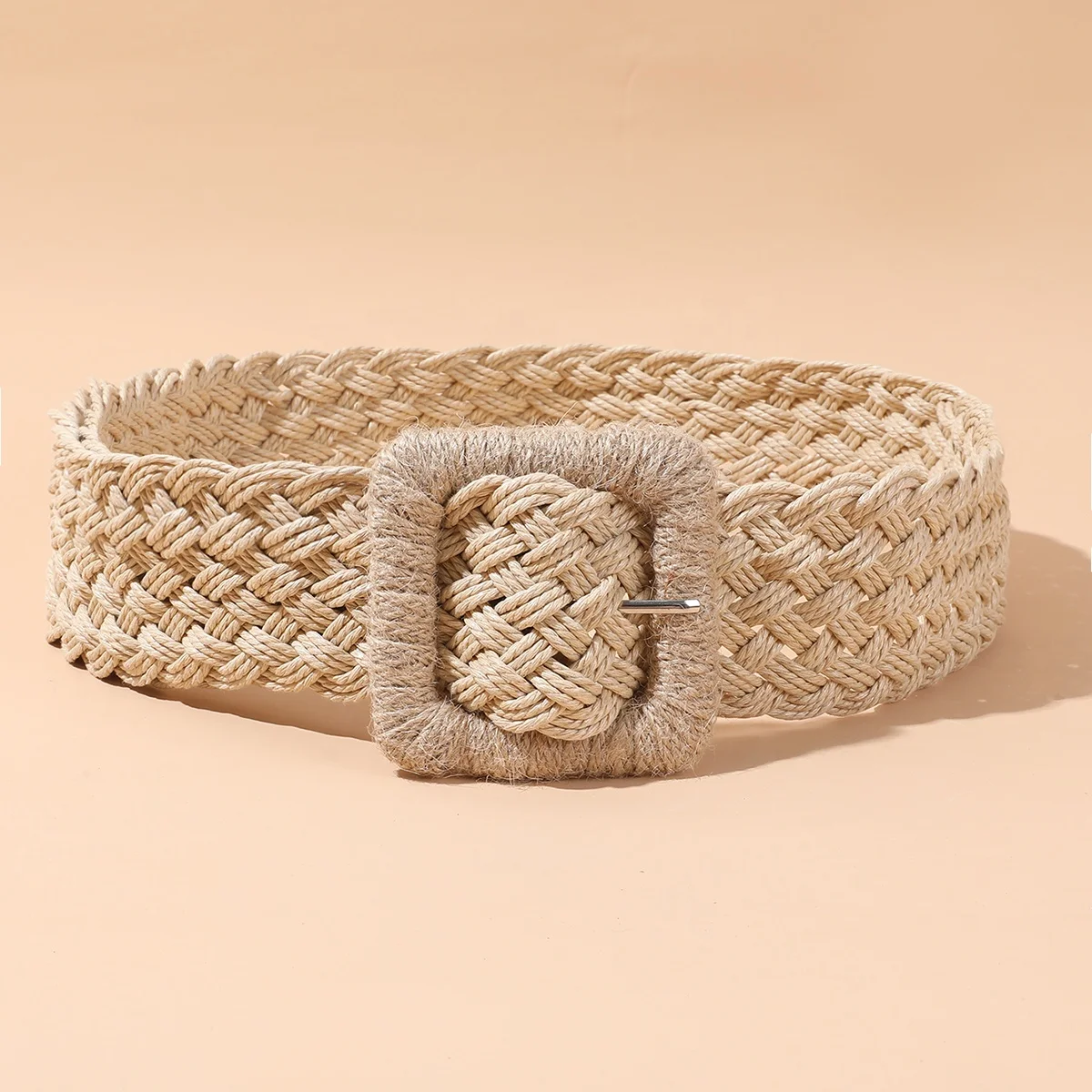 Wholesale New Bohemian Style Lady Braided Waist Belts Pin Round Buckle Straw Woven Belt Summer Jute Hemp Rope Belts