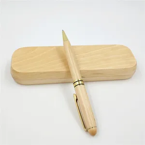 Wholesale Creative Luxury Maple Wood Ball Pen Set with Custom logo Stationary Promotion Twist Wood Pen Set with Wood Box