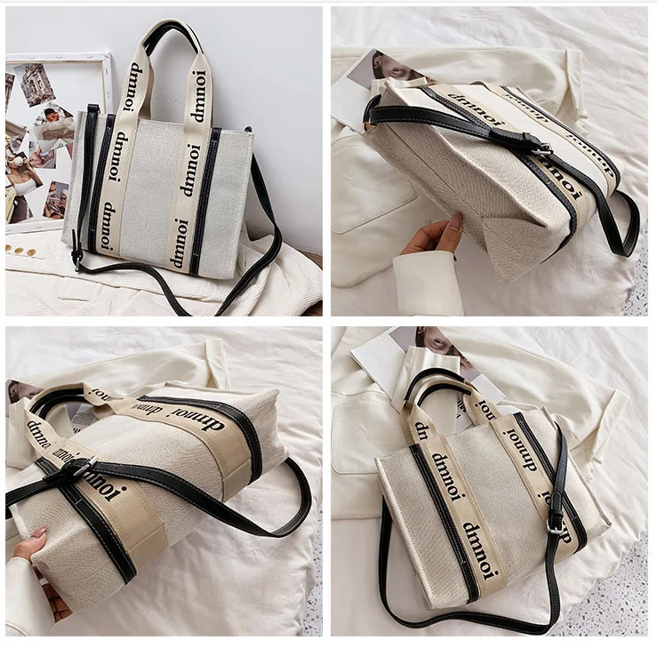 Custom Printed Cotton Canvas Tote Bag Lady Canvas Handbag With Zipper