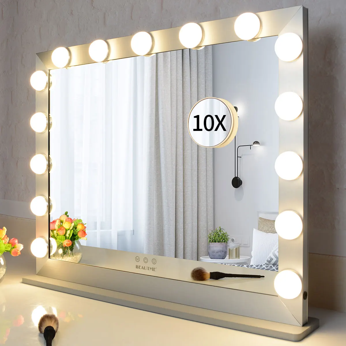 BEAUTME Hollywood Lighted Vanity Mirror with Lights for Dresser 15pcs Led Bulbs Wall Mirror Big