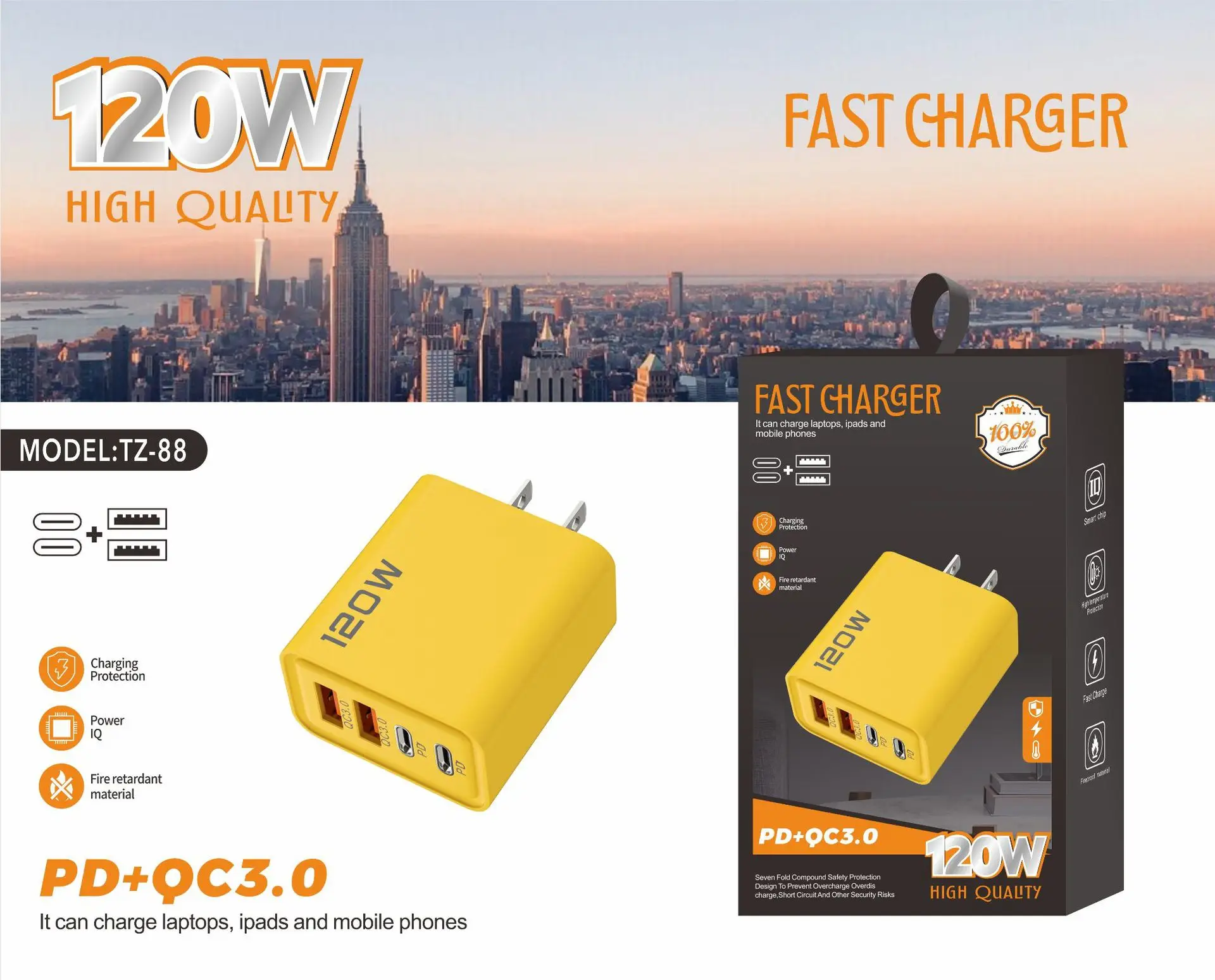35W GaN PD Fast Charger Dual Port USB Type C USB EU Wall Charger CE Certified Smartphone Tablet Laptop Camera Earphone Multi