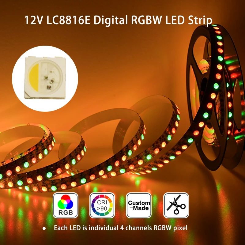 SK6812 Led Strip Dream Full Color Light 12v LC8816E Addressable RGBW Led Strip Digital 60led 60pixels Led Strip Light