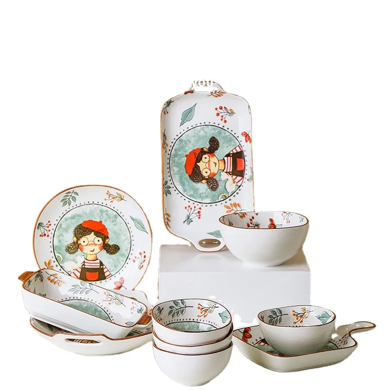 Ceramic tableware plate cute fairy tale dinner dessert plates set Japanese style children's tableware