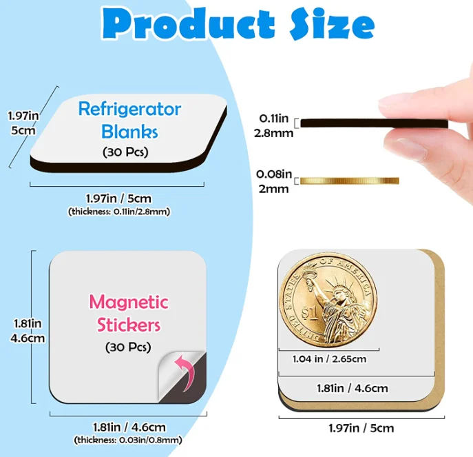 Blank Fridge Magnets for Home Kitchen  Microwave Oven Magnet on One Side, Self Adhesive on the Other Side