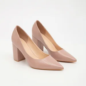 BUSY GIRL HMY01 Patent Leather Single Shoes Commuting Korean Style Single Shoes Simple Thick Heel High Heels Women's Shoes