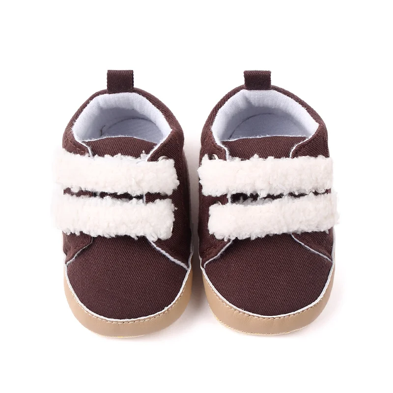 Spring Autumn Plush Hook&loop Soft PU Leather Baby Newbron Shoes for Boys and Girls manufacture
