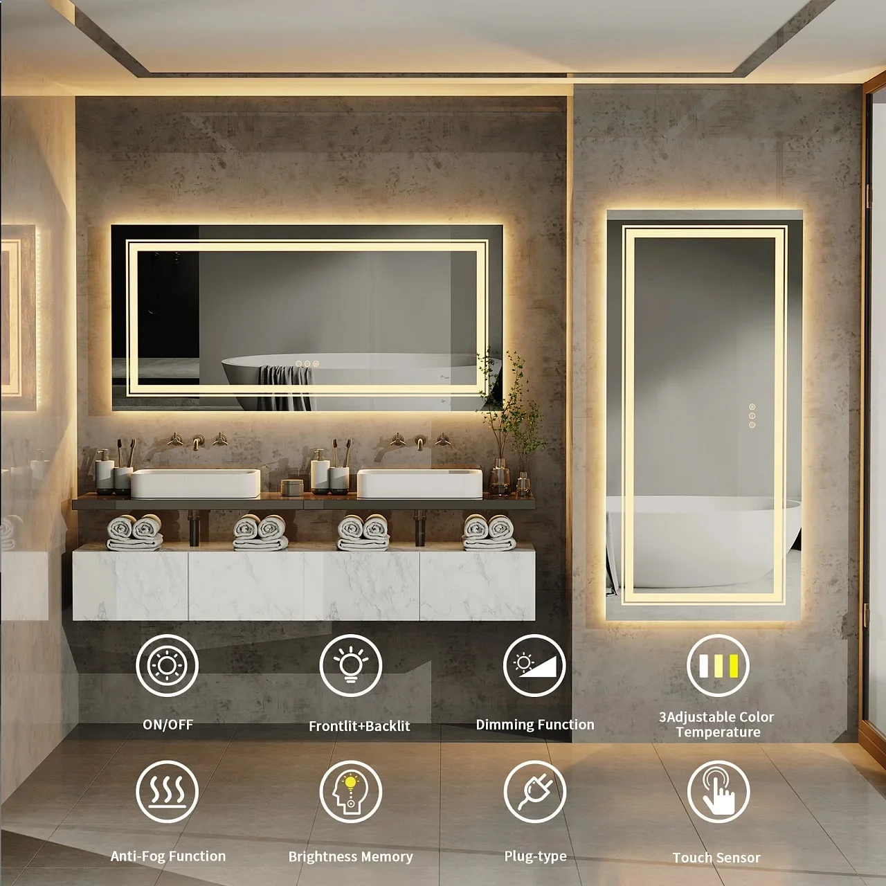 product hot selling factory design smart led bathroom mirror rectangular anti fog with light-6