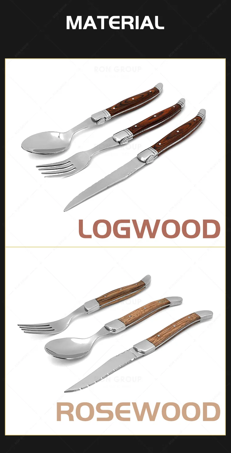 Functional High Quality Factory Fork Silver Wooden Handle Color Knotted Design Silverware Flatware Stainless Steel Cutlery Set