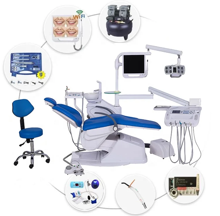 CE certified dental chair with memory system luxury full set with air compressor large tool tray with display