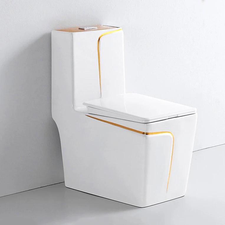 Modern luxury color trap/p trap inodoro bathroom porcelain commode wc sanitary ware one piece ceramic toilet bowl with gold line factory