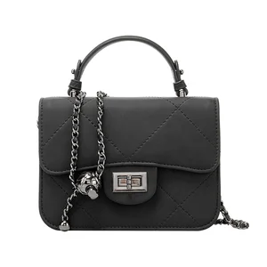 2023 Ladies Small Fragrance Handbag Guangzhou Factory's New Cross-Body Bag with Golden Ball Ringer Chain Low Order PU Material