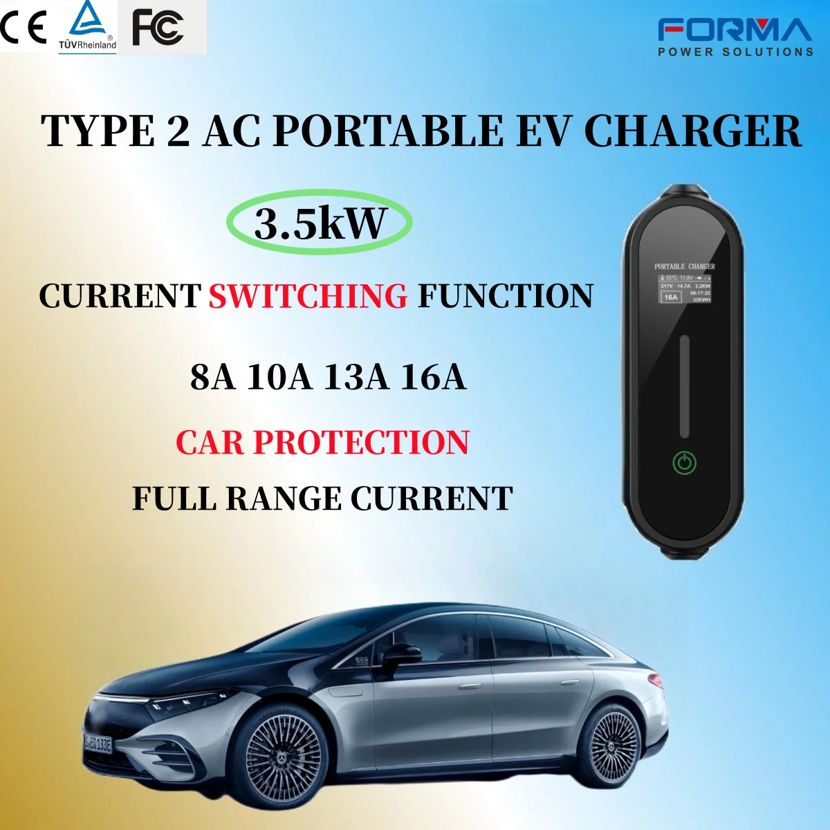 Forma Portable Ev Charger 3.5kw Type 2 Electric Car Fast Charger With