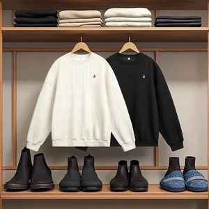 Men's Autumn Vintage Jacquard Texture Heavy Crewneck Sweater Light Luxury Old Money Pullover Jacket 3D Contrast Color Knitted