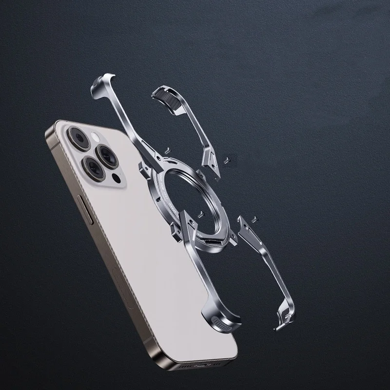 Aluminum Frameless Bumper Cases For Iphone 16 15 14 13 Plus Pro Max Luxury Design Anti-Scratch Magnetic Ring Holder Phone Case manufacture