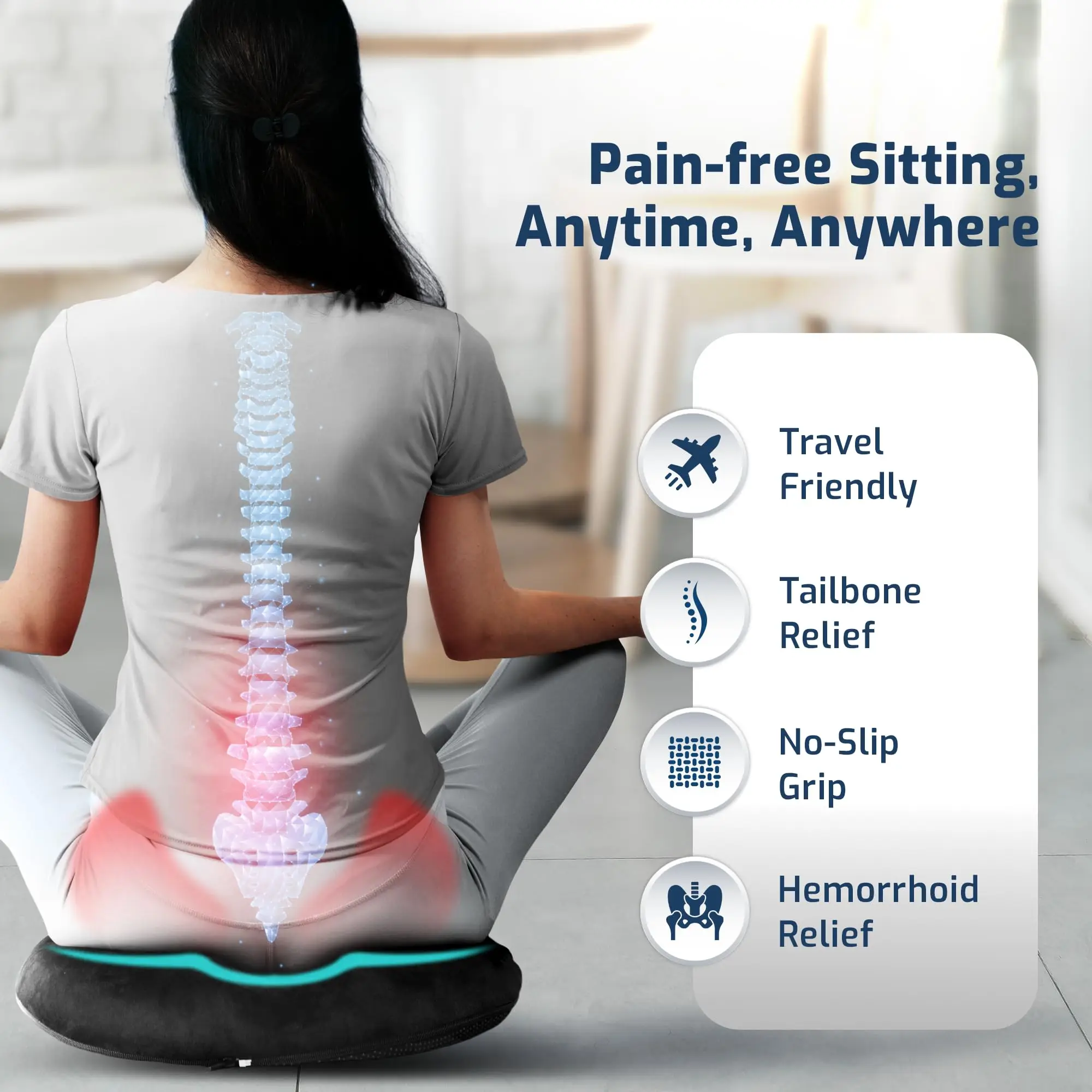 EDIMENS Cuscino per sedile e supporto lombare per sedia da ufficio, in memory foam ortopedico gel per coccige sciatica coccige, auto, sedia a rotelle