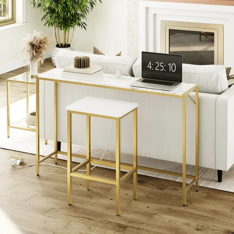 Console Table with Power Station, Industrial Style Entryway Table, Behind Sofa Table with Outlets and USB Ports for Entryway
