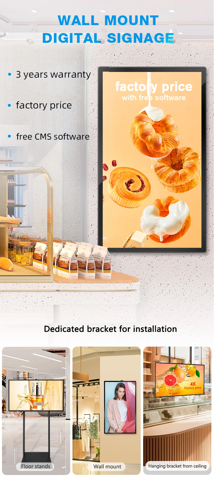 Indoor Ultra thin Wall mounted LCD screen-big sizes