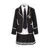 Black top + shirt and tie + black skirt