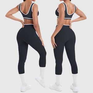 High Quality Two Piece Sports Bra High Waist Yoga Pants Set Breathable Solid Pattern Shorts Front Logo Tight Fitness Clothing