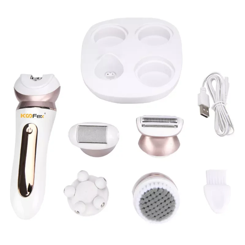 OEM/ODM многофункциональный 5 в 1 сменный головной инструмент для удаления волос водонепроницаемый USB Перезаряжаемый беспроводной Дамский эпилятор