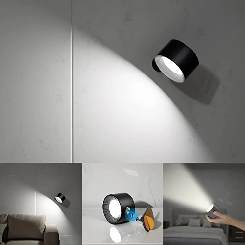 New USB Rechargeable 360 Degree Rotate Magnetic Wall Lamp Touch Control LED Mounted Reading Wall Light for Bedroom